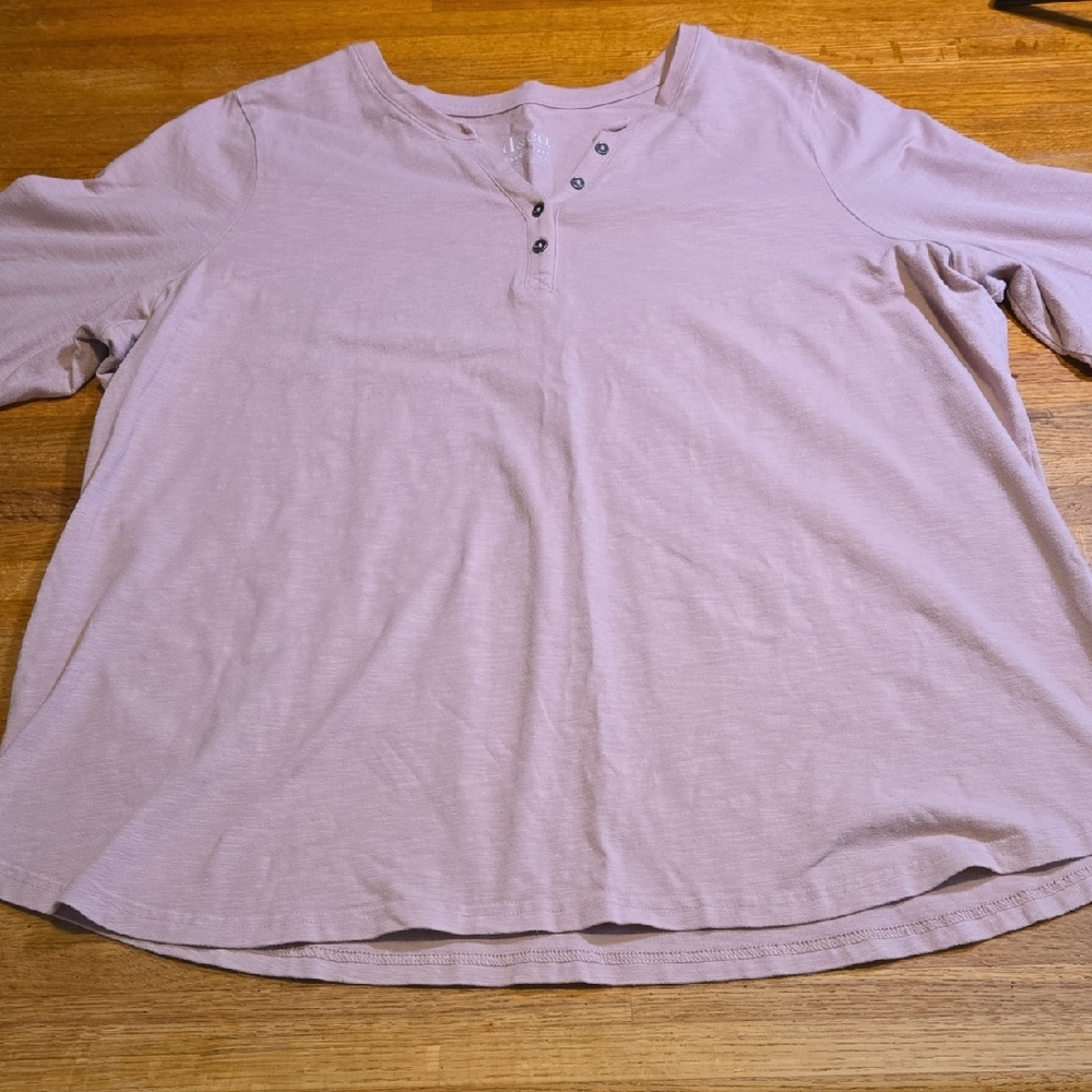 d & Co Women 1XL Plusโ Size Mauve Button-Detail V-Neck Half Sleeve Blouse